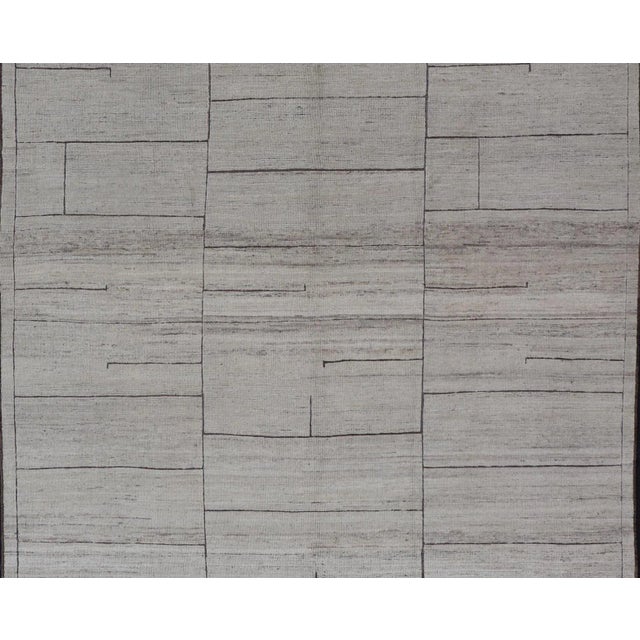 Contemporary Modern Design Rug in White and Brown Tones by Keivan Woven Arts 9'4 X 11'9 For Sale - Image 3 of 12
