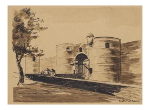 Gustave Bourgain - the Fortress - Original Ink and Watercolor by Gustave Bourgain - 1940