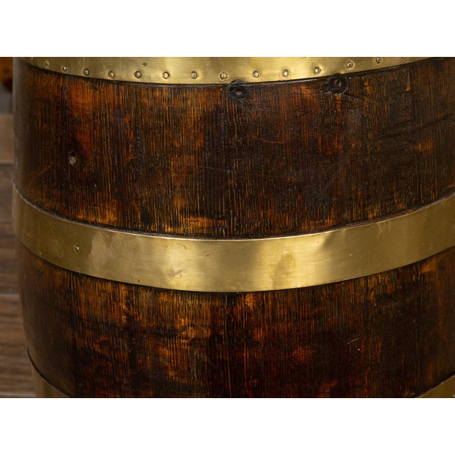 English Turn of the Century Oak Barrel with Brass Braces, circa 1900 For Sale - Image 10 of 10