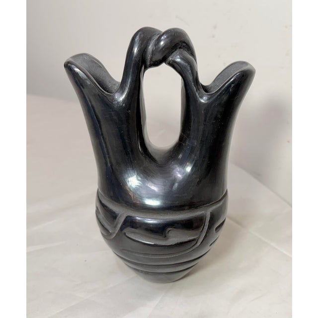 Native American Native American Jane & Starr Santa Clara Pueblo Black Pottery Wedding Jar Vase For Sale - Image 3 of 11