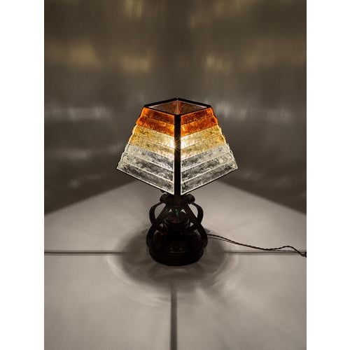 Metal Mid-Century Table Lamp Iron and Hammered Glass Longobard Style, Italy, 1970s For Sale - Image 7 of 14
