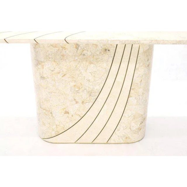 Tessellated Stone Veneer Tile Brass Inlay Pedestal Base Console Sofa Table For Sale - Image 11 of 12