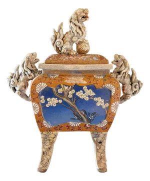 1930's Chinese Satsuma-Style Censer With Foo Lion Finial