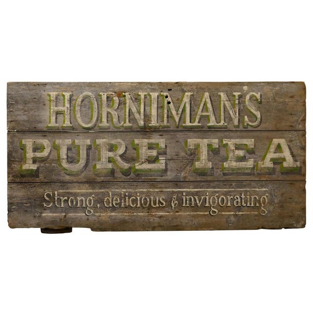 Gray Large Painted Wooden Advertising Sign, Hornimans Pure Tea, 1950 For Sale - Image 8 of 8