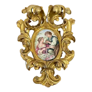 Late 19th Century Giltwood Framed Limoges Enamel after Fran√ßois Boucher 'The Bird Catchers'