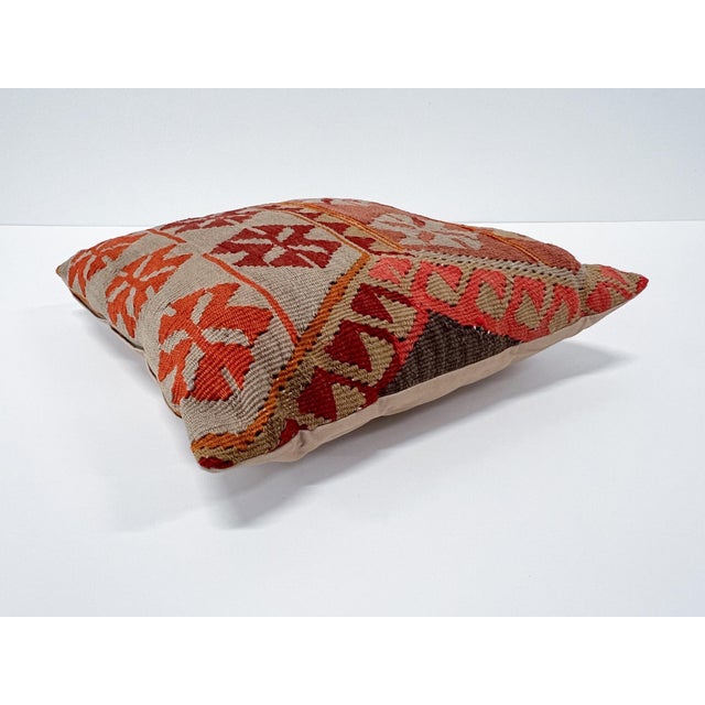 Vintage Turkish Kilim Pillow | Handwoven Wool Decorative Cushion | 16 in X 16 In For Sale In New York - Image 6 of 10