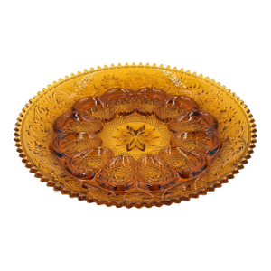1960s Indiana Sandwich Glass Tiara Amber Deviled Egg Serving Platter Sawtooth Rim 12"