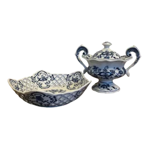 Vintage Blue Danube China Pedestal Sugar Bowl & Pierced Bowl Candy Dish