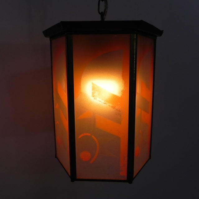 Gold Art Deco Hanging Lamp with Glass Plates For Sale - Image 8 of 17