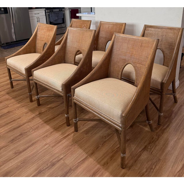 Beige Late 20th Century Set of Six Barbara Barry for McGuire Cane Chairs For Sale - Image 8 of 8