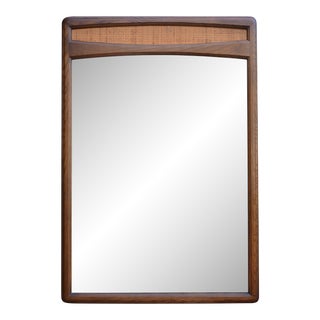 Mid Century Lane Rhythm Cane and Walnut Wall Mirror For Sale