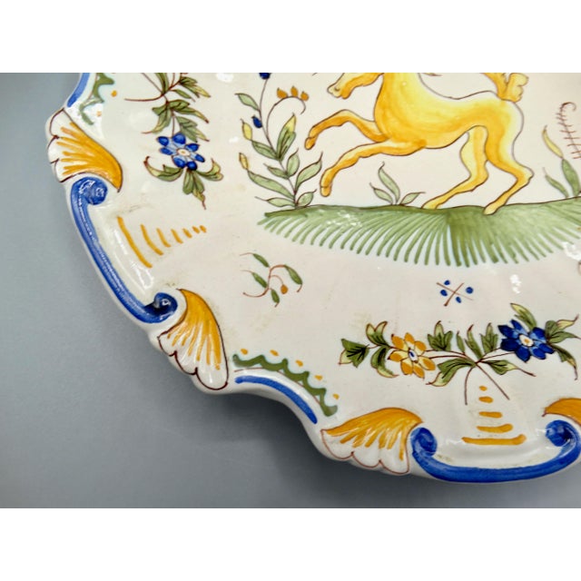 Antique French Moustiers Large Plate With Unicorn For Sale - Image 6 of 12