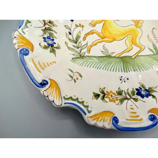 Antique French Moustiers Large Plate With Unicorn Hand Painted For Sale - Image 6 of 12