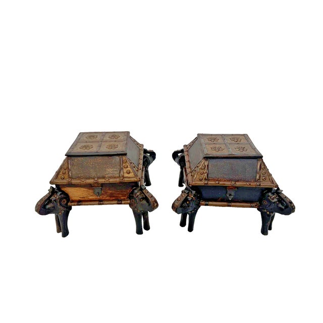 Asian Mid Century Low Tables Elephant Legs Trunk Style Storage Hand Crafted Set of 2 For Sale - Image 3 of 11