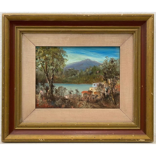 Paint Maria Kincaid "Mountain Village" Original Oil Painting C.1950 For Sale - Image 7 of 7