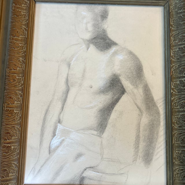 1950’s original male figure charcoal study drawing lifted by pastel. Framed with non-glare glass. Measures 12x16 or 18x22...
