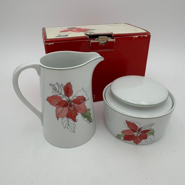 Shabby Chic Vintage Cream and Sugar Poinsettia by Block For Sale - Image 3 of 6
