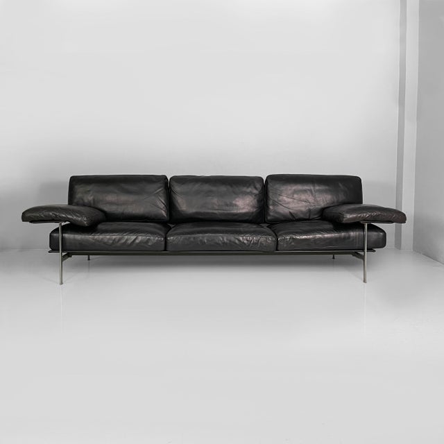 Italian Modern Black Leather Sofa by Antonio Citterio and Paolo Nava for B&B Italia, 1980s For Sale - Image 3 of 18