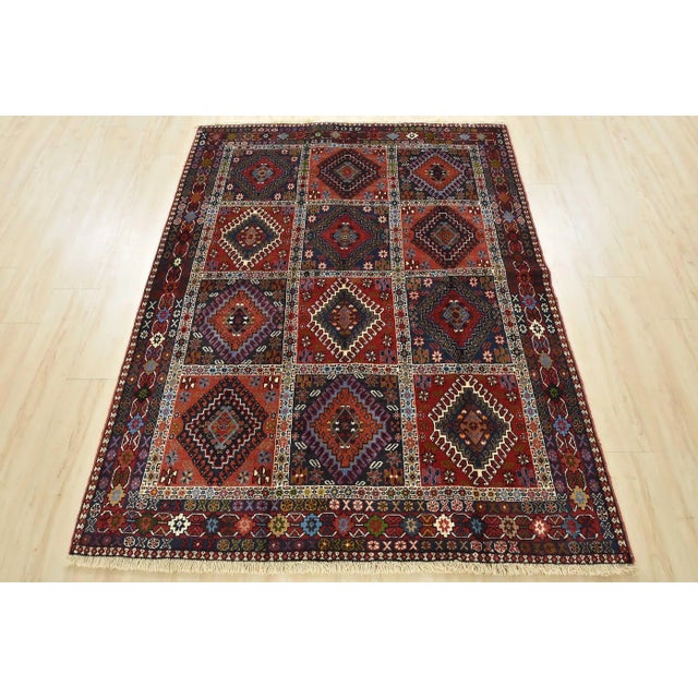 Farmhouse Yalameh Rug 5′ X 6’6” Multicolor Wool Vintage Tribal Hand-Knotted Carpet For Sale - Image 3 of 14