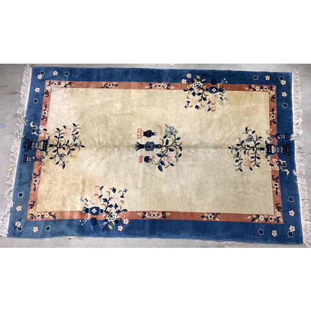 Brick Red 1930s, Handmade Vintage Art Deco Chinese Rug 5.1' X 8.1' For Sale - Image 8 of 9