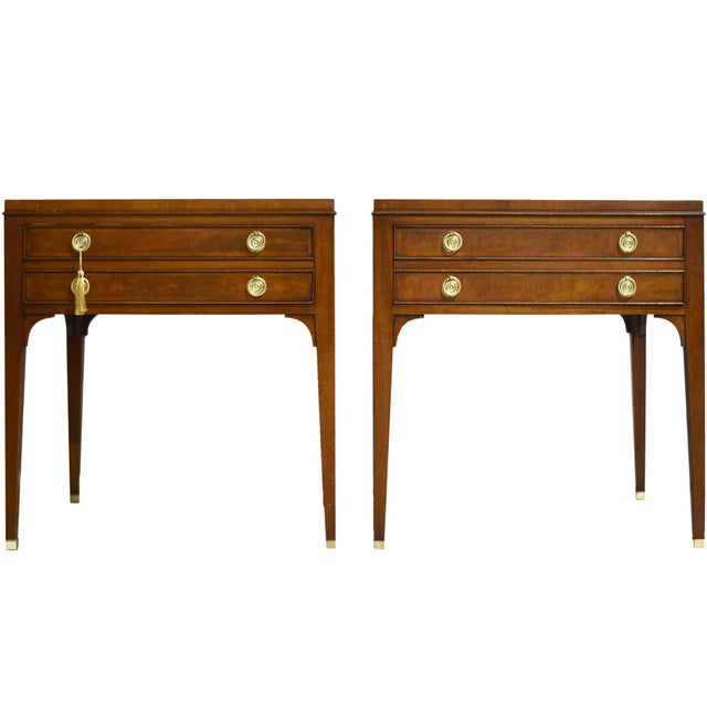 Mid Century French Directoire Mahogany Leather Side Tables by Heritage Henredon - A Pair For Sale - Image 13 of 13