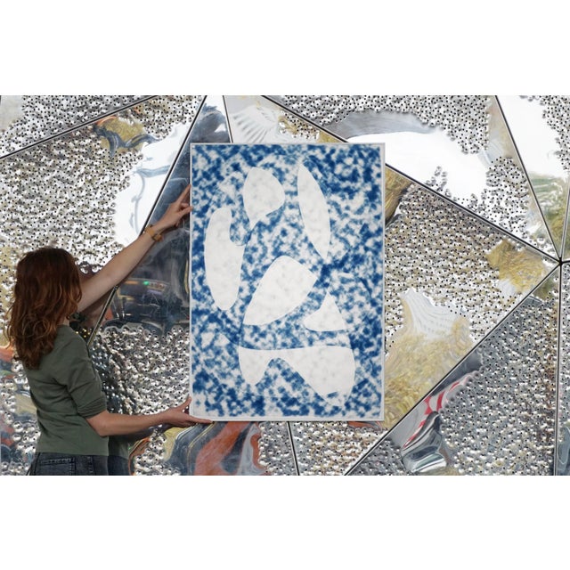 This is an exclusive handprinted unique cyanotype that takes its inspiration from the mid-century modern shapes. It's made...
