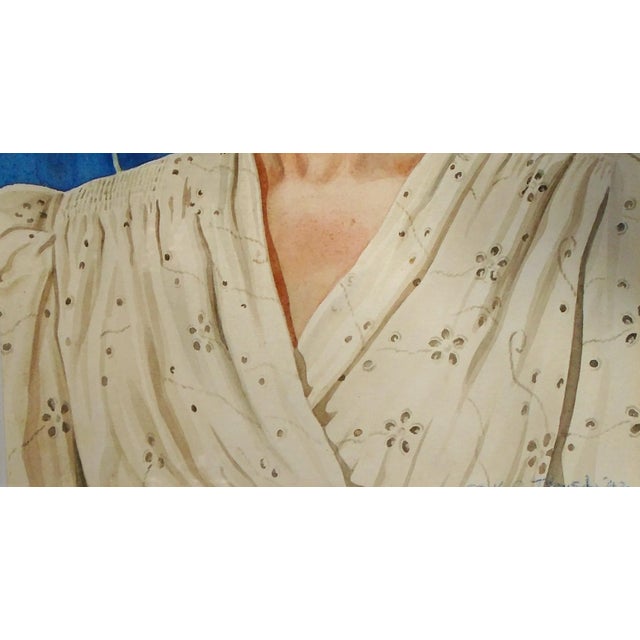 1940s Art Deco Style - "Lady's Portrait, '42", Original Watercolor Painting For Sale - Image 5 of 7