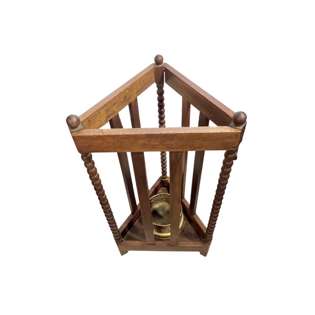 Brown Antique English Bobbin-Turned Oak Umbrella & Cane Stand With Brass Liner For Sale - Image 8 of 16