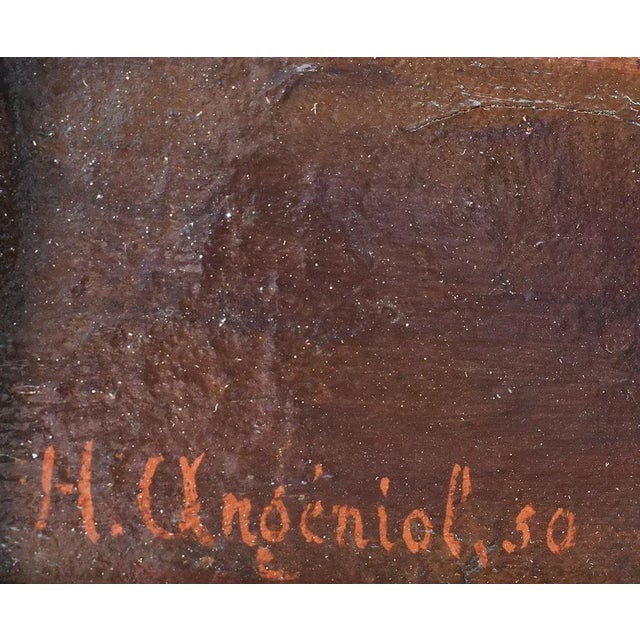 Henri-Charles Angéniol, Young Woman Playing the Piano, Oil on Canvas, 20th Century, Framed For Sale - Image 8 of 11