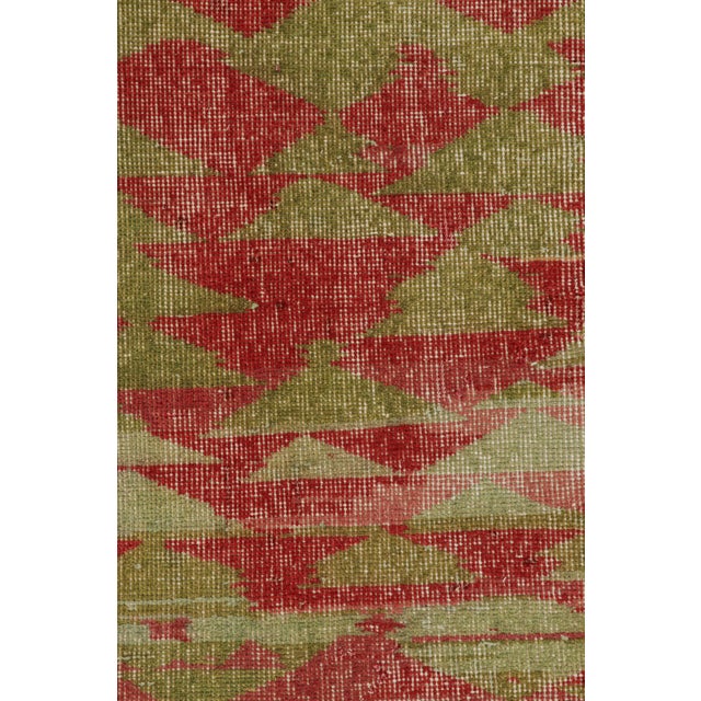 Mid-Century Modern Vintage Zeki Múren Runner With Green and Red Geometric Pattern From Rug & Kilim For Sale - Image 3 of 7