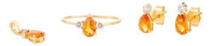 Dainty Citrine Diamond Earring Ring Pendant Set in 18k Gold- 4 Pieces