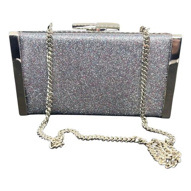 Amazing Jimmy Choo Silver Fine Glitter Fabric and Metal Clutch Bag For Sale
