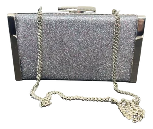 Amazing Jimmy Choo Silver Fine Glitter Fabric and Metal Clutch Bag