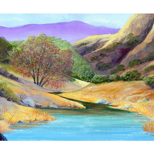 Textile 1980s Mount Hamilton Realist Landscape by Luke Stamos For Sale - Image 7 of 9