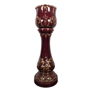 Planter in Glazed Burgundy and Gold Ceramic For Sale