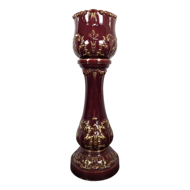Planter in Glazed Burgundy and Gold Ceramic For Sale