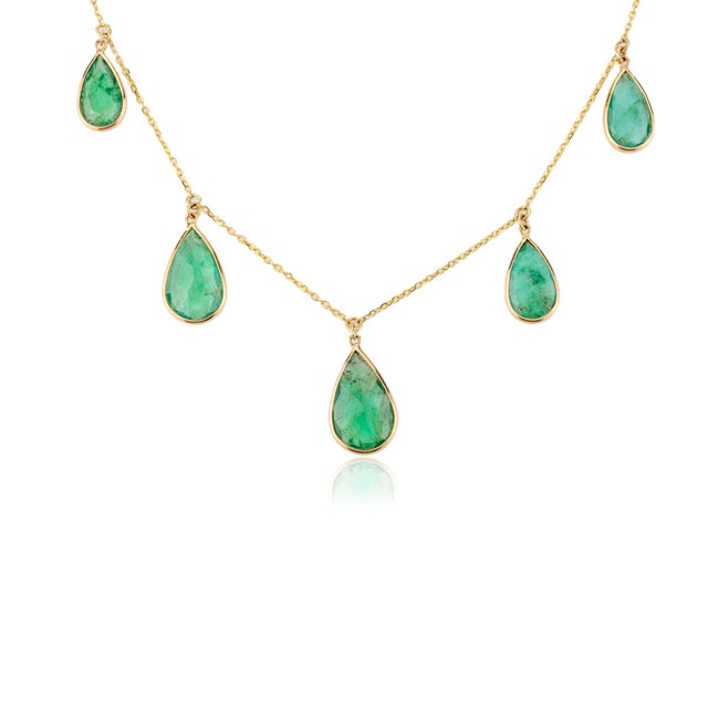 Not Yet Made - Made To Order Tear Drop Emerald Floating Chain Necklace For Sale - Image 5 of 12
