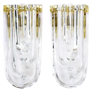 Venini Bent Crystal and Brass Sconces - a Pair