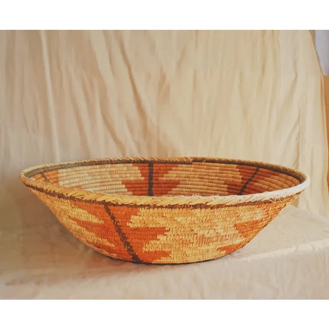 Wood 1960s Orange Large Coiled Seagrass and Rattan Basket For Sale - Image 7 of 10