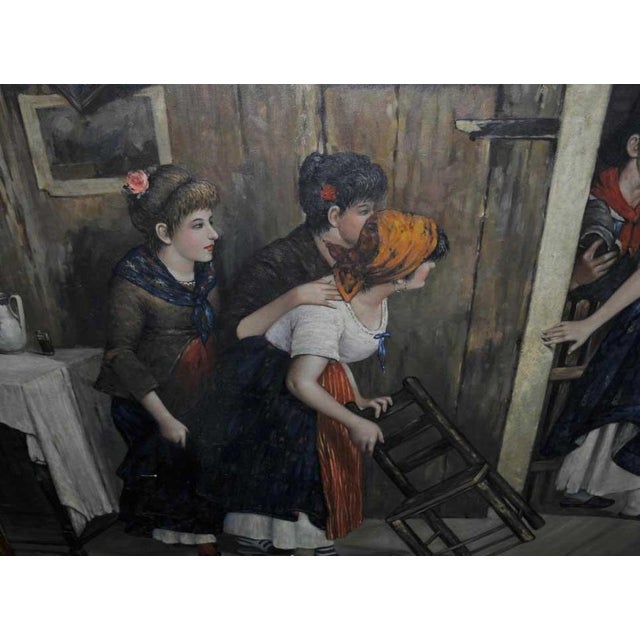 Spanish Artist, Blindfold Scene, 1980s, Large Oil on Canvas, Framed For Sale - Image 9 of 12
