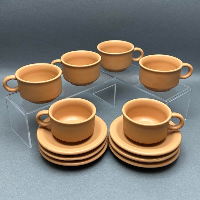 Ceramic Vintage Nerina Louveira Brazil Terracotta Demitasse Set: Coffee Pot, 6 Cups Saucers, Creamer, Sugar - 17 pcs For Sale - Image 7 of 10