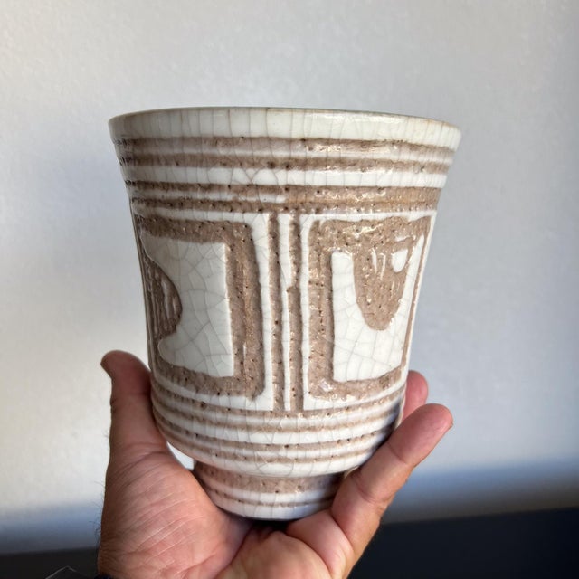 Tan Italian Modernist Glazed Art Pottery Small Planter Pot For Sale - Image 8 of 10