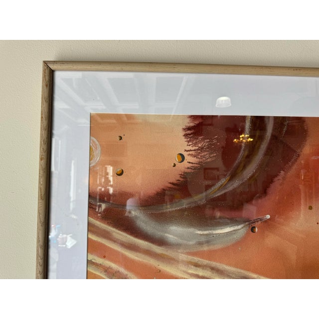 1970s Dom Mingolla (1922- 1999) Three-Dimensional Spherical Planets Watercolor Painting, Framed For Sale - Image 5 of 12
