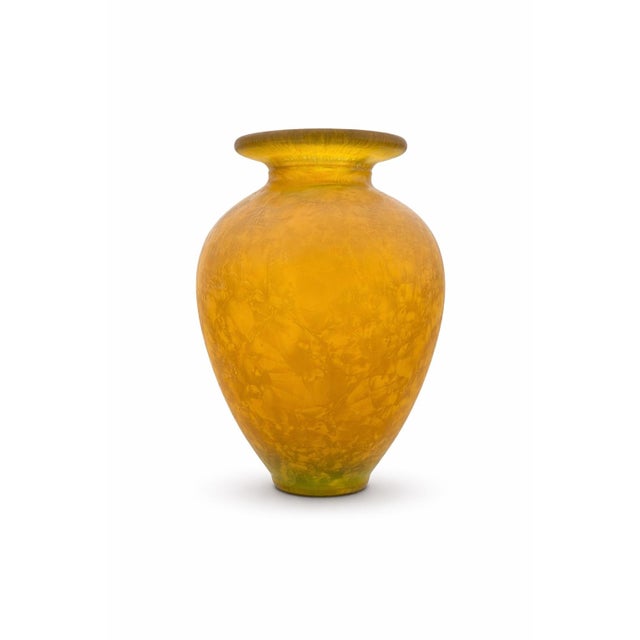Contemporary Hand-Blown Amber Studio Art Glass Vase With Internal Crystalline Feathering For Sale - Image 3 of 9