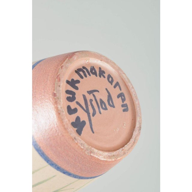 Ceramic Vase with Woman in Blue Dress Motif from Krukmakaren, Ystad, 1970s For Sale - Image 4 of 5