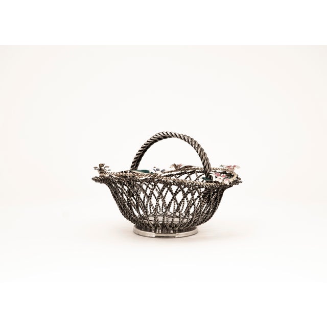 Hollywood Regency Wire Basket with Floral Decor, 1950s For Sale - Image 10 of 10