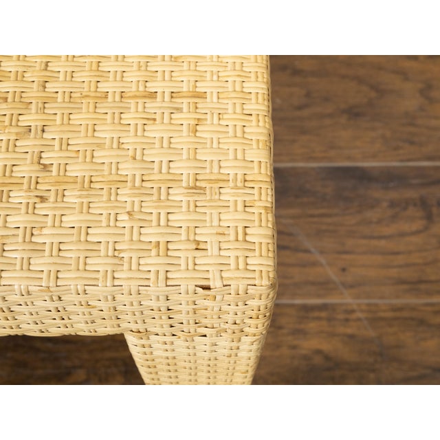 Pair of Baker Furniture Midcentury Wicker Side Tables with Tapered Legs For Sale - Image 10 of 10