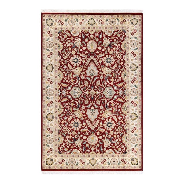 Red Mogul, One-of-a-Kind Hand-Knotted Area Rug in Red, 4' 1" x 6' 4" For Sale - Image 8 of 8