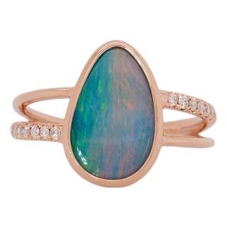 2.5ct Boulder Opal Ring With Natural Diamond Accents: Solid 14k Gold, Size 6.75 For Sale