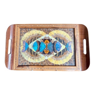 Vintage Early 20th Century Wooden Brazilian Butterfly Tray For Sale